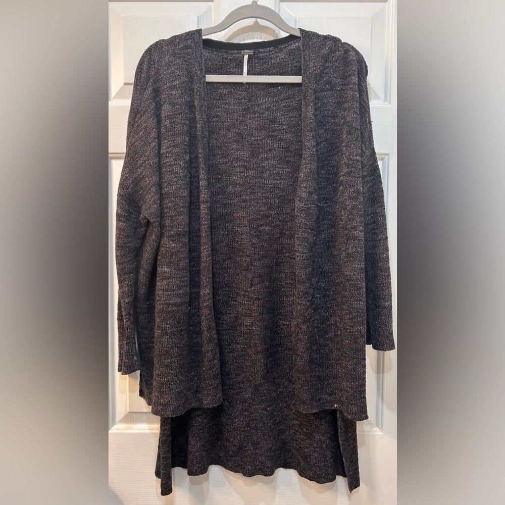 Free People TGIF Cardigan Sweater Size S Boho Hippie Oversized Marled High Low‎